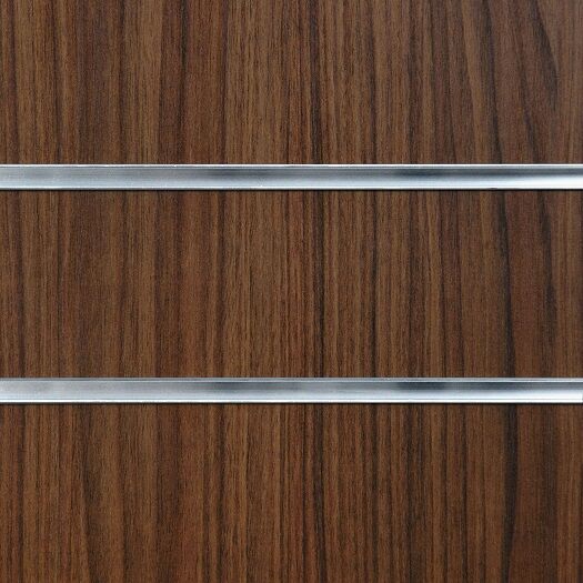 Walnut Slatwall Panel - MDF Melamine - 1200mm x 1200mm - Aluminium Inserts
